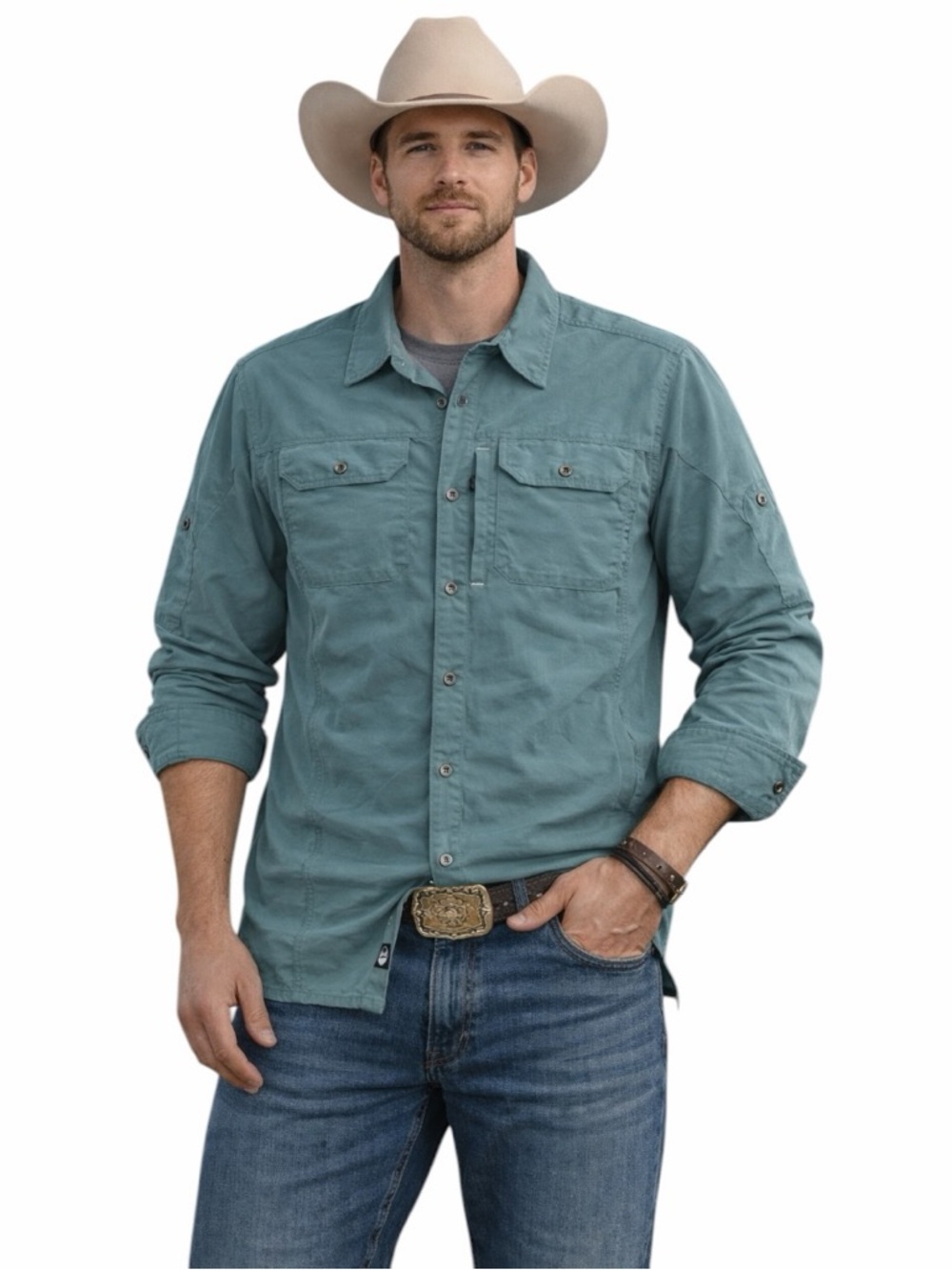 Wrangler Outdoor Series Shirt Men’s L Green Button Up Hiking Fishing Lightweight